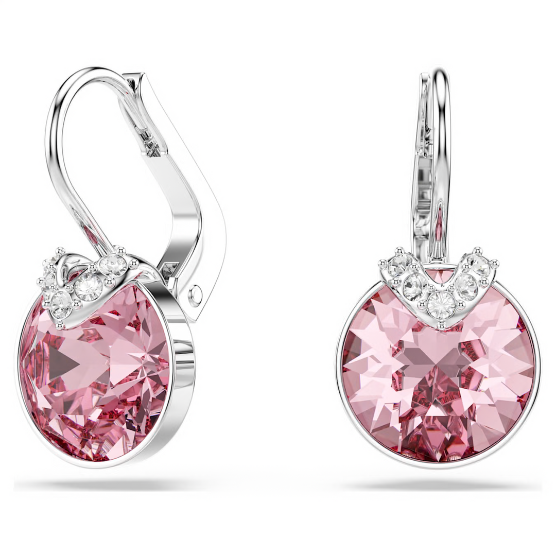 Swarovski Bella V drop earrings Round cut Pink Rhodium plated