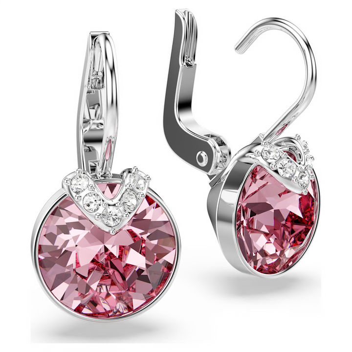 Swarovski Bella V drop earrings Round cut Pink Rhodium plated