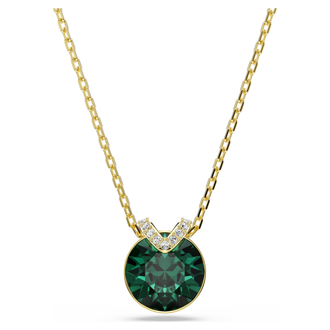 Swarovski Bella V pendant Round cut Green 18K gold finish