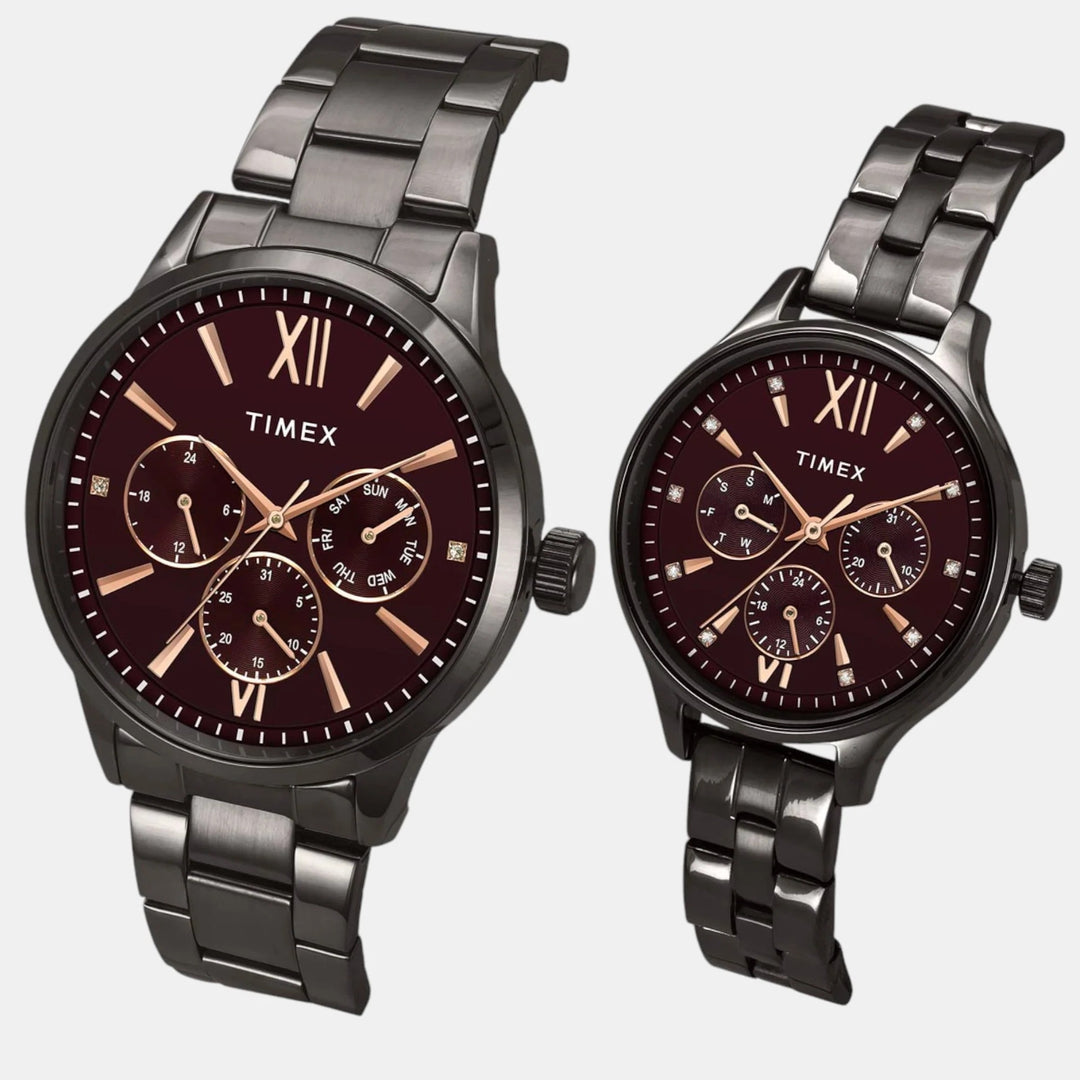 Timex Trendline Pairs Unisex Watch – Burgundy Dial, Two-Tone Silver &amp; Gold Stainless Steel Bracelet, 38 mm TW00PR314