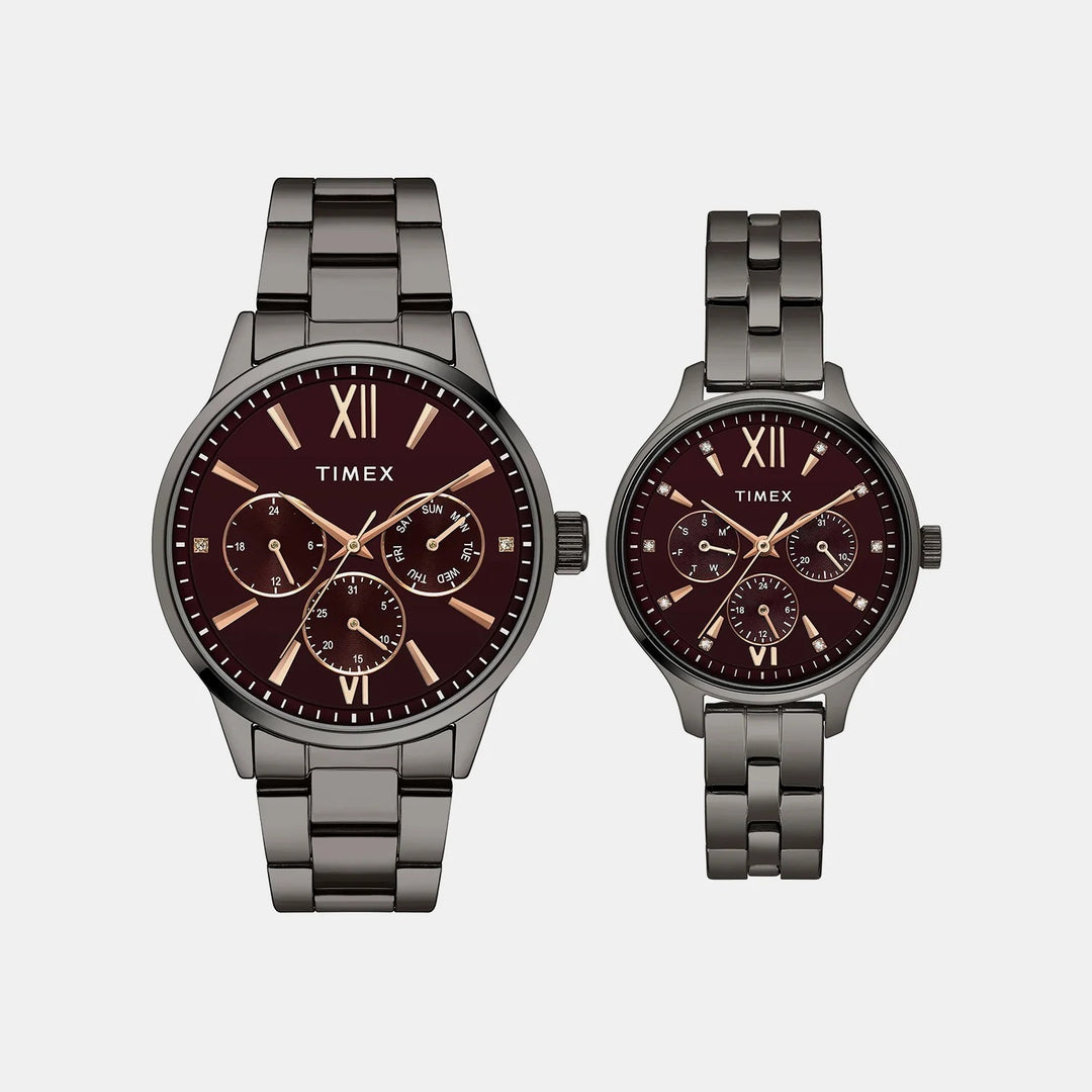 Timex Trendline Pairs Unisex Watch – Burgundy Dial, Two-Tone Silver &amp; Gold Stainless Steel Bracelet, 38 mm TW00PR314