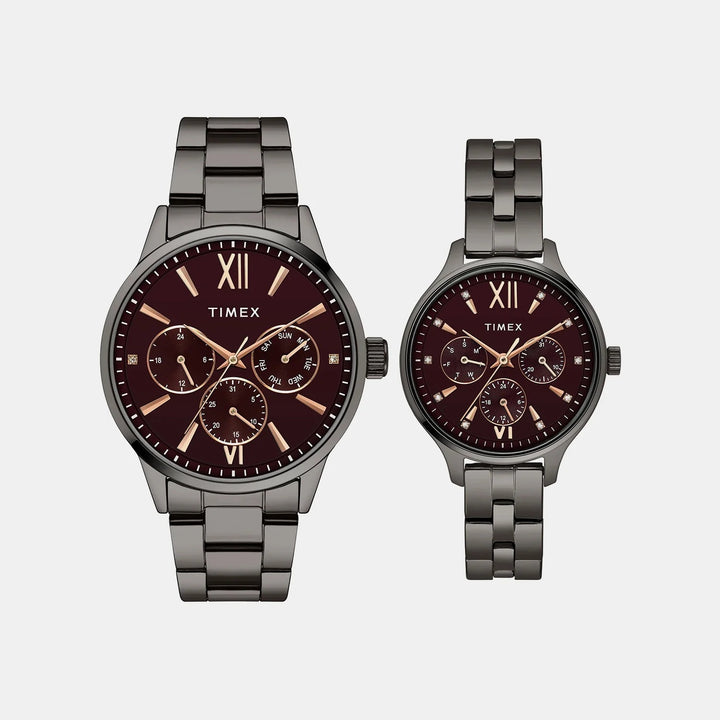 Timex Trendline Pairs Unisex Watch – Burgundy Dial, Two-Tone Silver &amp; Gold Stainless Steel Bracelet, 38 mm TW00PR314