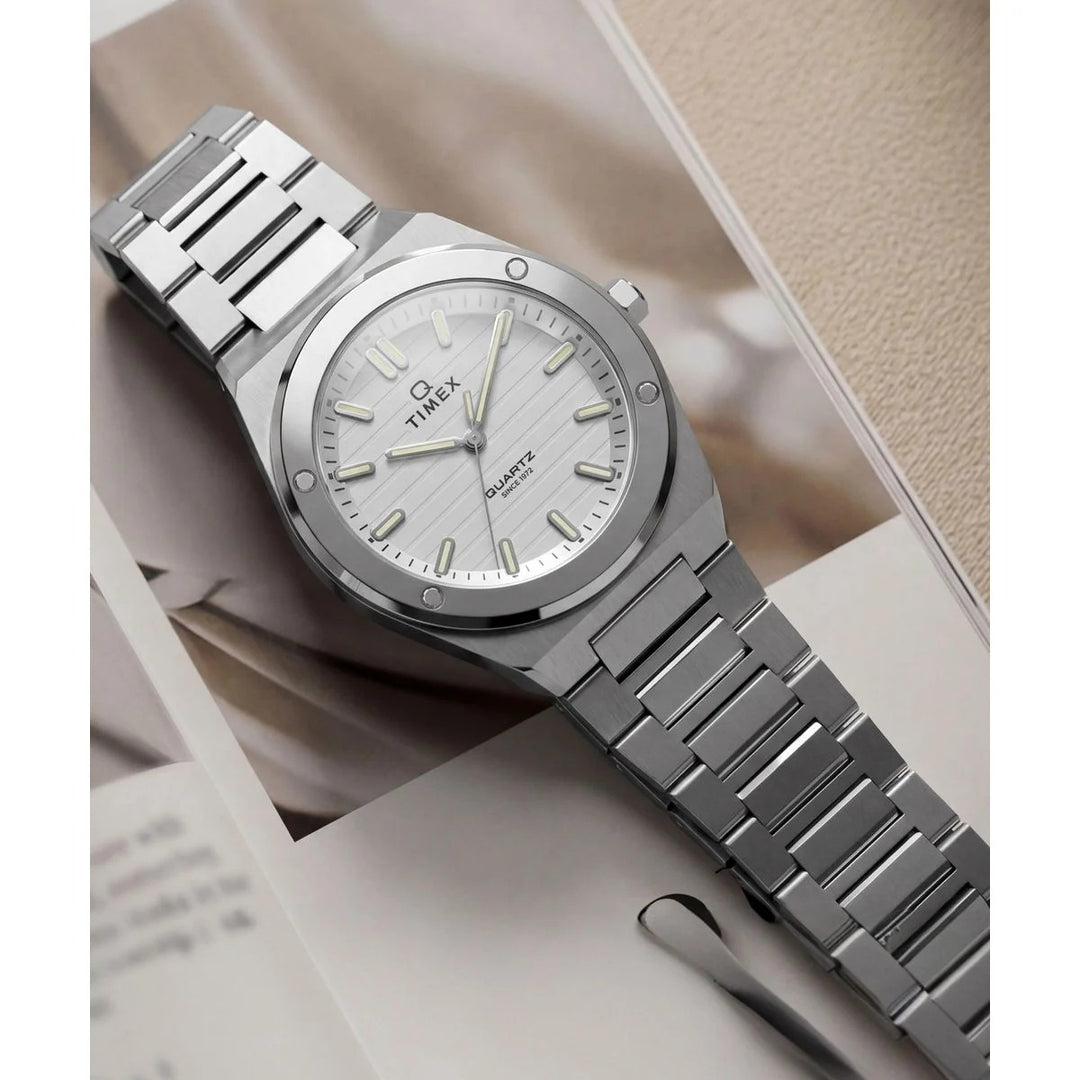 Timex Q Timex Marbella 34mm Silver Dial Steel Bracelet Women&