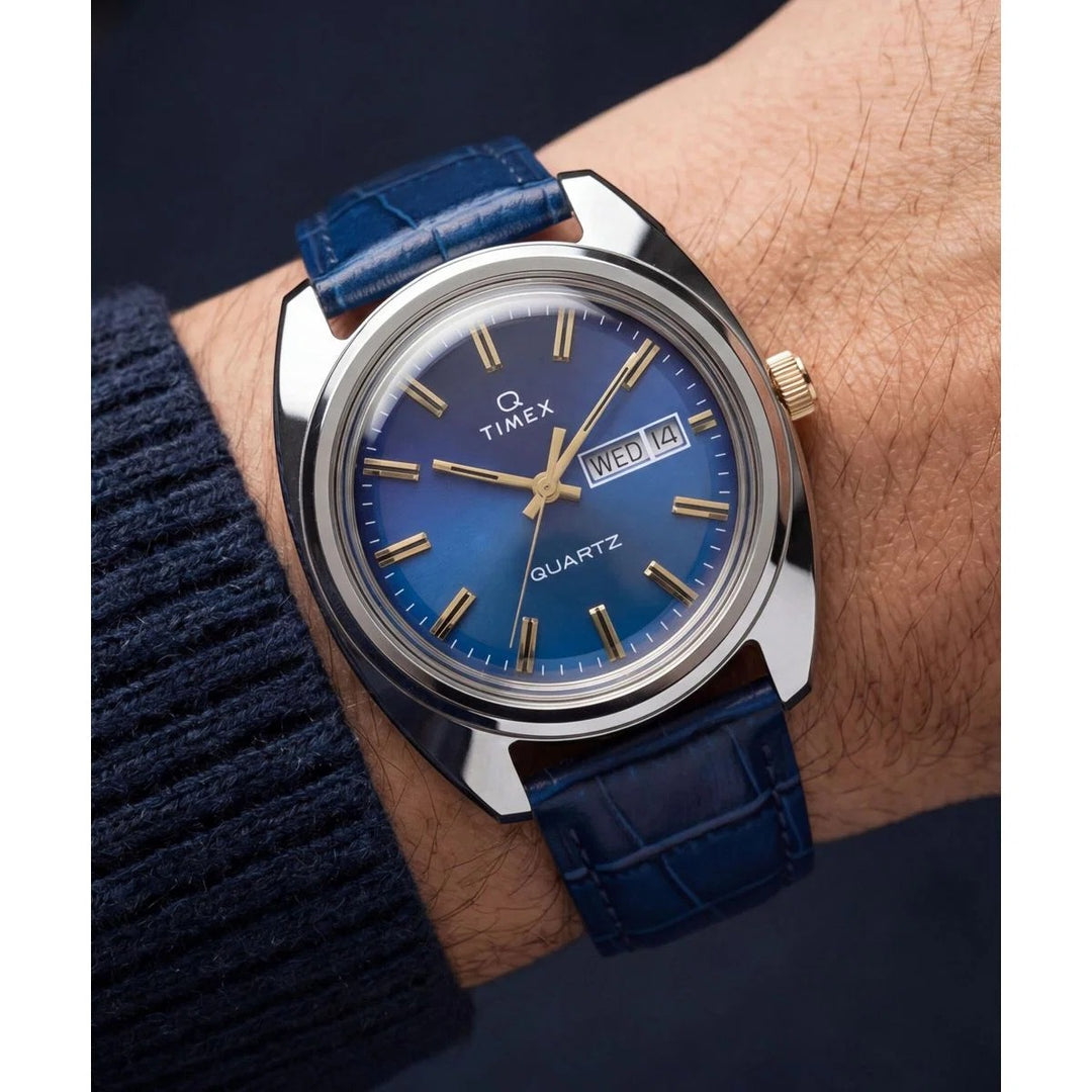 Timex Q Timex 1976 37mm Blue Fumé Dial Blue Leather Men&