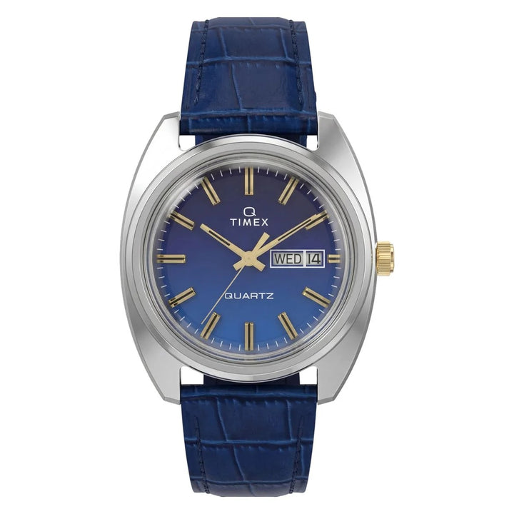 Timex Q Timex 1976 37mm Blue Fumé Dial Blue Leather Men&