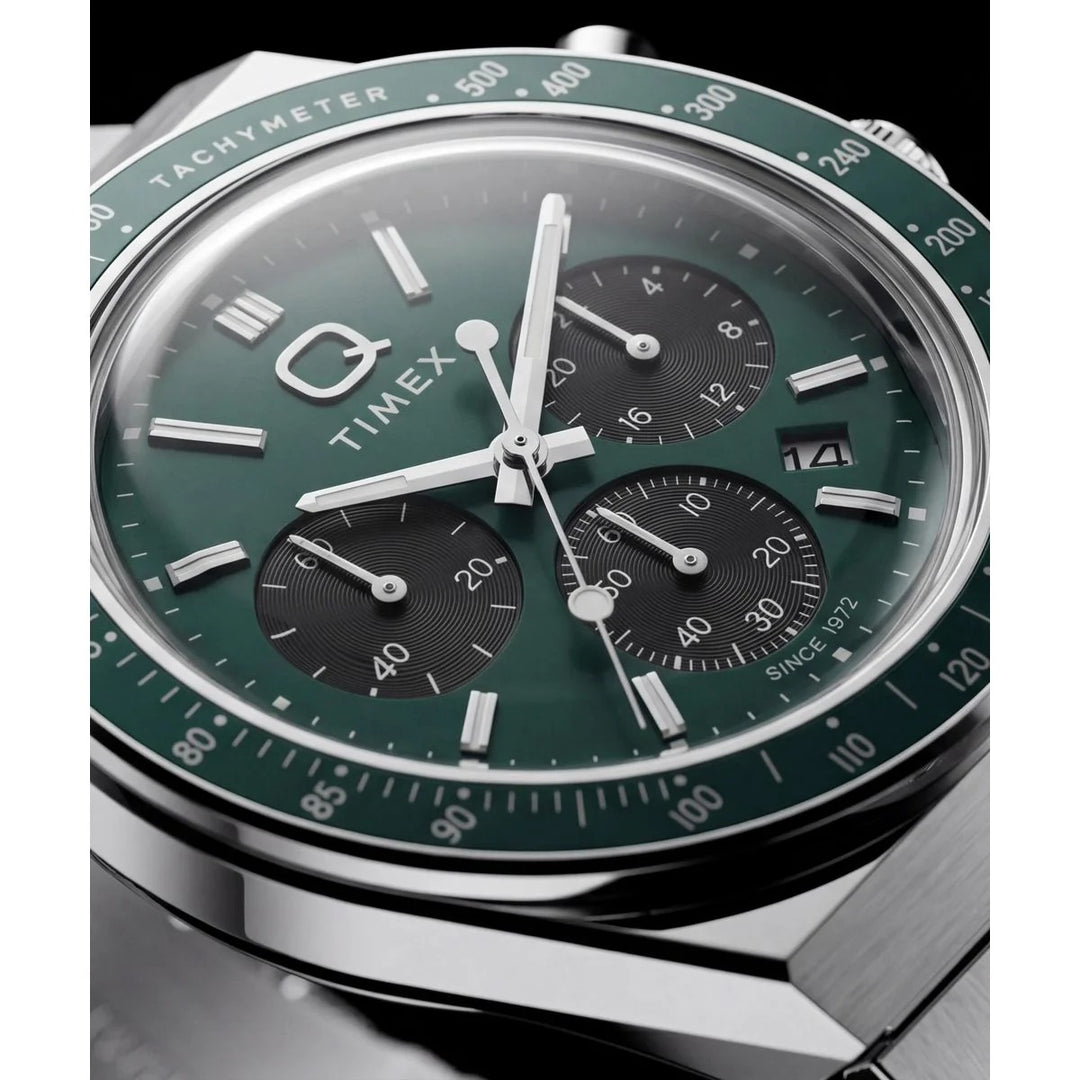 Timex Q Timex Chronograph 40mm Racing Green Dial Steel Bracelet Men&