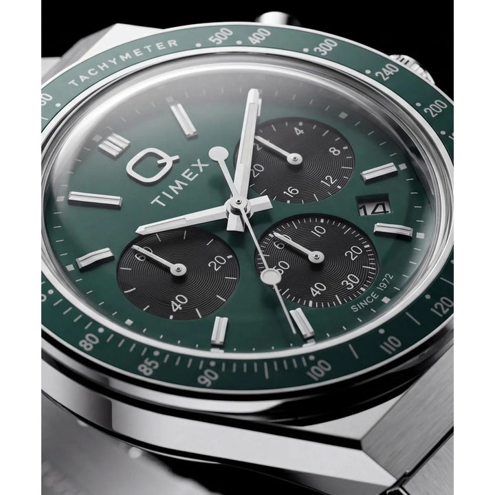 Timex Q Timex Chronograph 40mm Racing Green Dial Steel Bracelet Men&