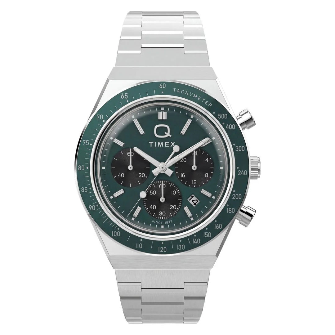 Timex Q Timex Chronograph 40mm Racing Green Dial Steel Bracelet Men&