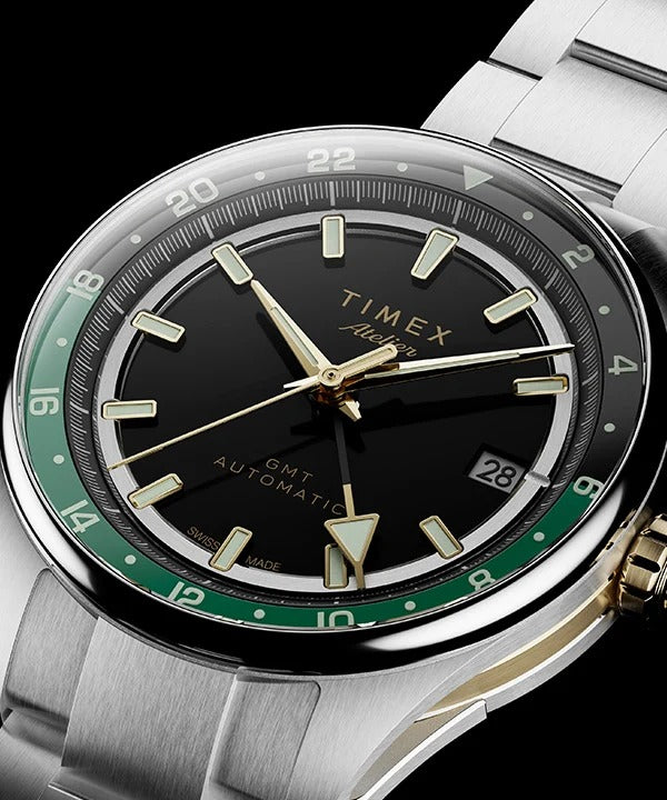 Timex Q Timex Chronograph 40mm Racing Green Dial Steel Bracelet Men&