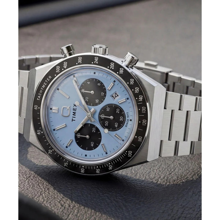 Timex Q Timex Chronograph 40mm Ice Blue Dial Steel Bracelet Men&