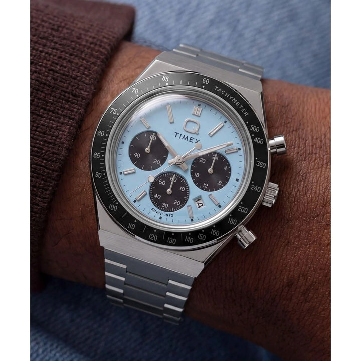 Timex Q Timex Chronograph 40mm Ice Blue Dial Steel Bracelet Men&