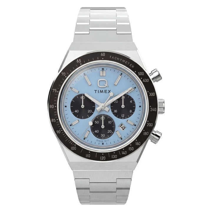 Timex Q Timex Chronograph 40mm Ice Blue Dial Steel Bracelet Men&