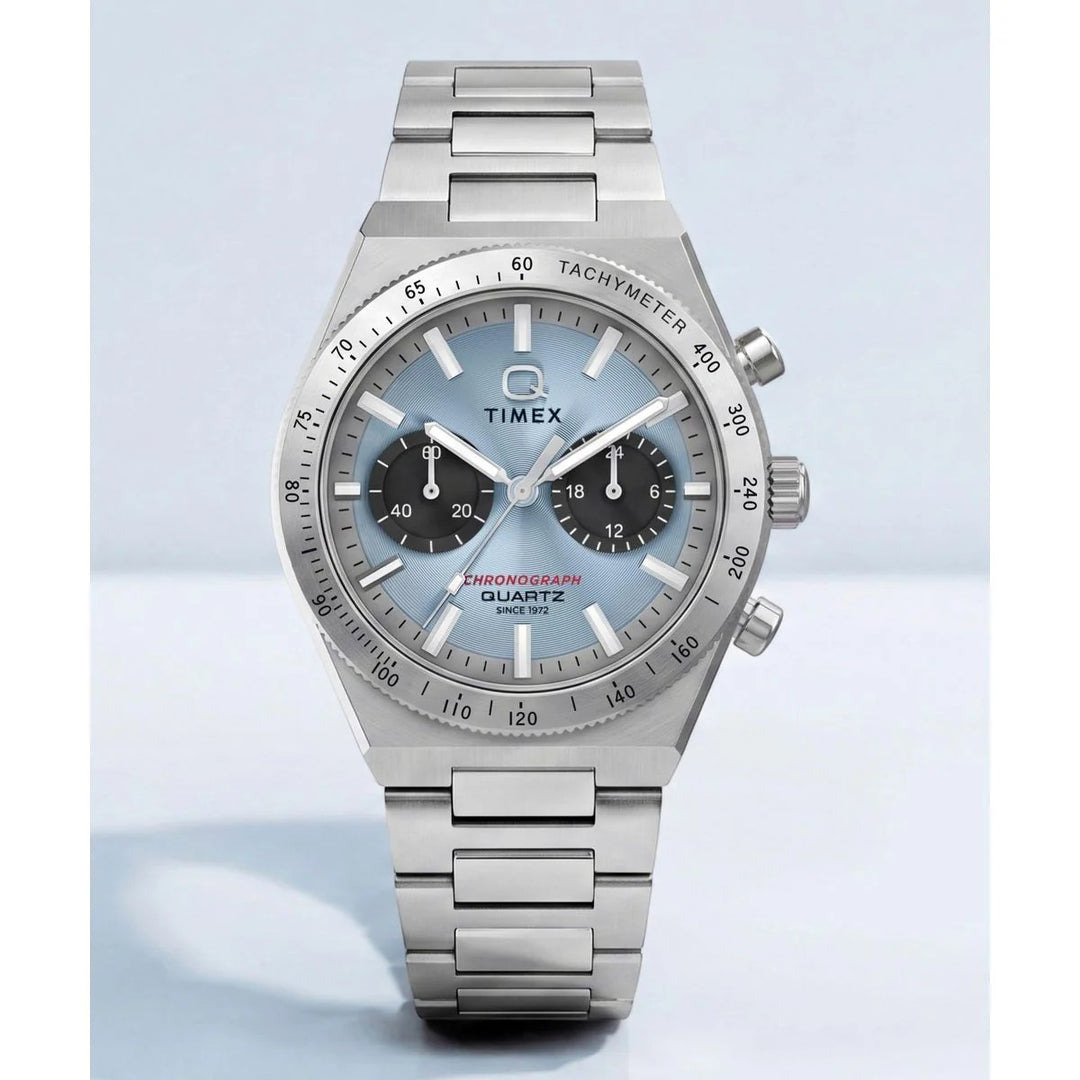 Timex Q Timex Continental Chronograph 36mm Ice Blue Dial Steel Bracelet Watch TW2Y92400UJ