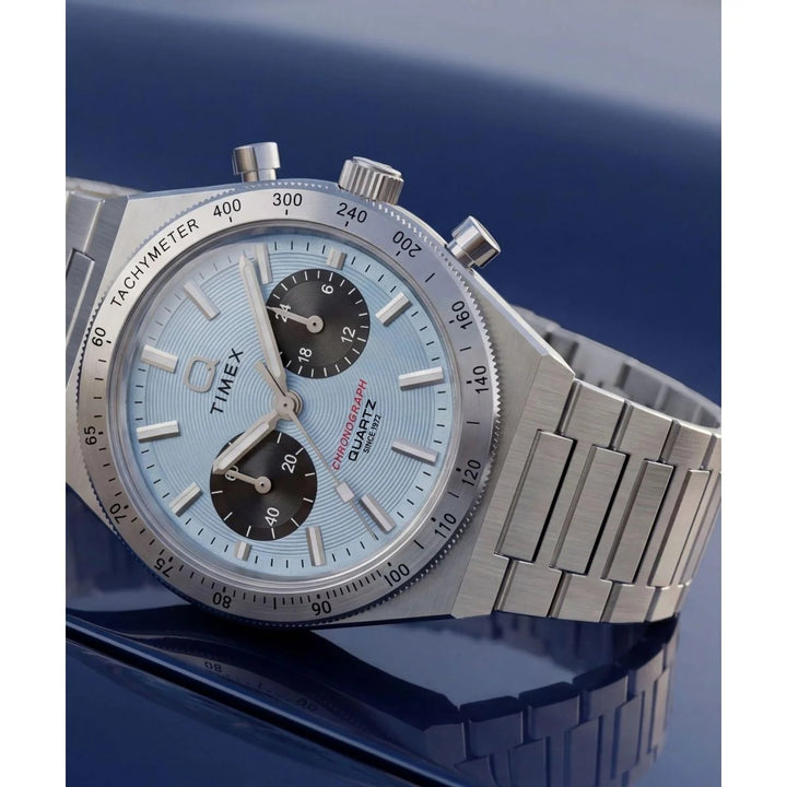 Timex Q Timex Continental Chronograph 36mm Ice Blue Dial Steel Bracelet Watch TW2Y92400UJ