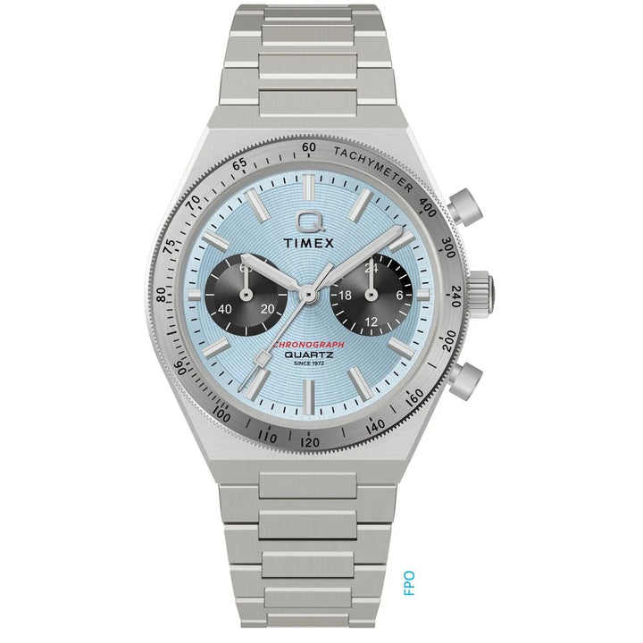 Timex Q Timex Continental Chronograph 36mm Ice Blue Dial Steel Bracelet Watch TW2Y92400UJ