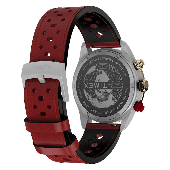 Timex Waterbury Heritage Chronograph 39mm Black Dial Red Leather Men&