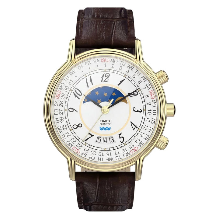 Timex Q Timex 1990 Reissue 37mm Moon Phase Cream Dial Gold Case Men&