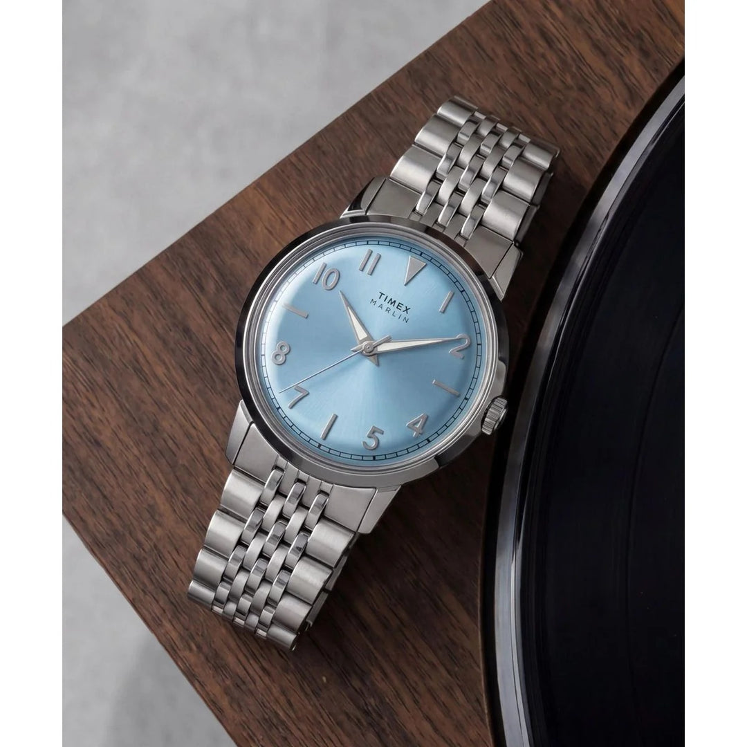 Timex Marlin 34mm Ice Blue Sunray Dial Steel Bracelet Unisex Watch TW6A03800UJ