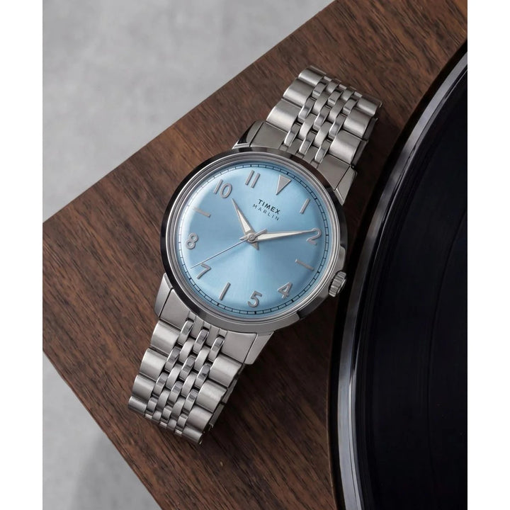 Timex Marlin 34mm Ice Blue Sunray Dial Steel Bracelet Unisex Watch TW6A03800UJ