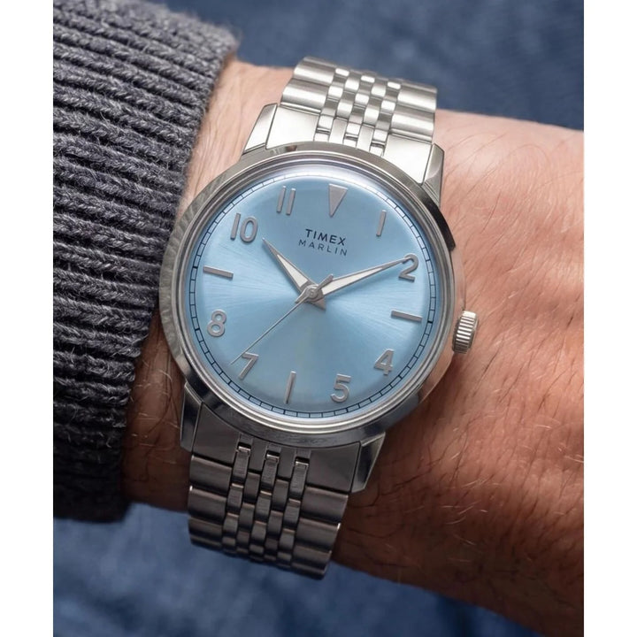 Timex Marlin 34mm Ice Blue Sunray Dial Steel Bracelet Unisex Watch TW6A03800UJ