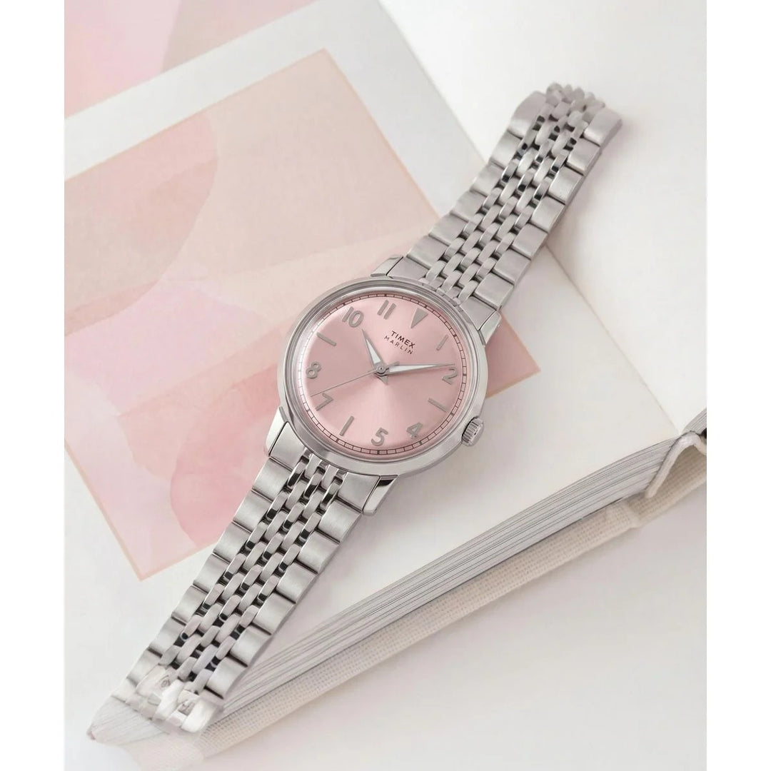Timex Marlin 34mm Pink Sunray Dial Steel Bracelet Unisex Watch TW6A03900UJ