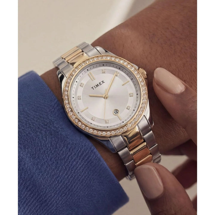 Timex 30mm Silver Crystal Bezel Two-Tone Bracelet Women&