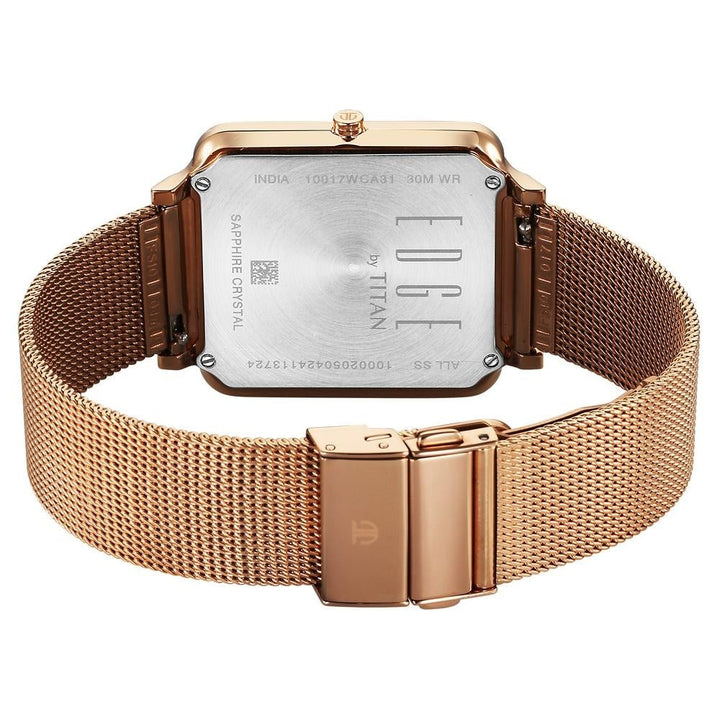 Titan Edge Quad 38mm White Dial Square Case Sapphire Crystal Rose Gold Stainless Steel Bracelet Men&