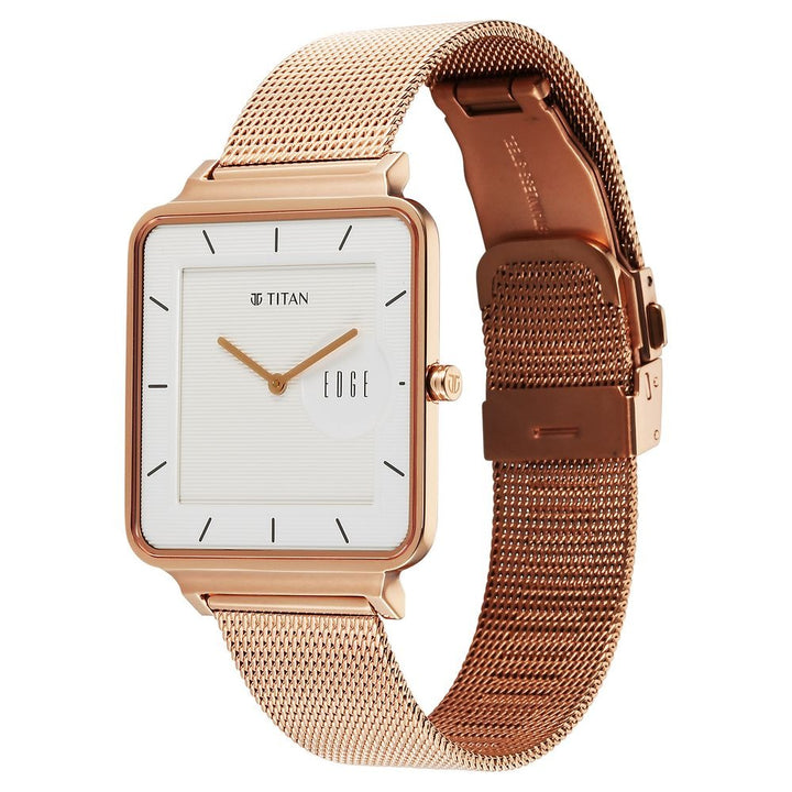 Titan Edge Quad 38mm White Dial Square Case Sapphire Crystal Rose Gold Stainless Steel Bracelet Men&