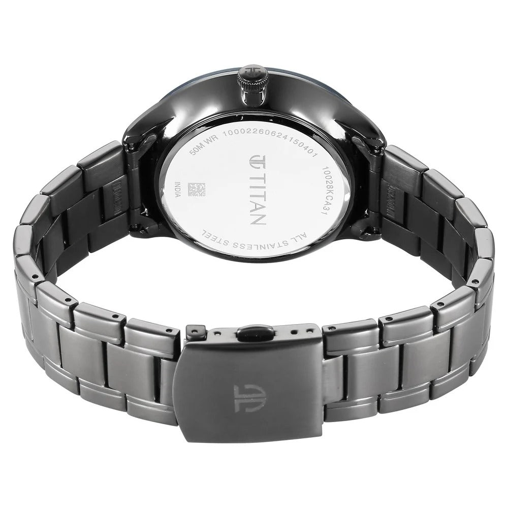 Titan Stellar Caelum 45.5mm Grey Dial Sun-Moon Phase Gunmetal Stainless Steel Bracelet Men&