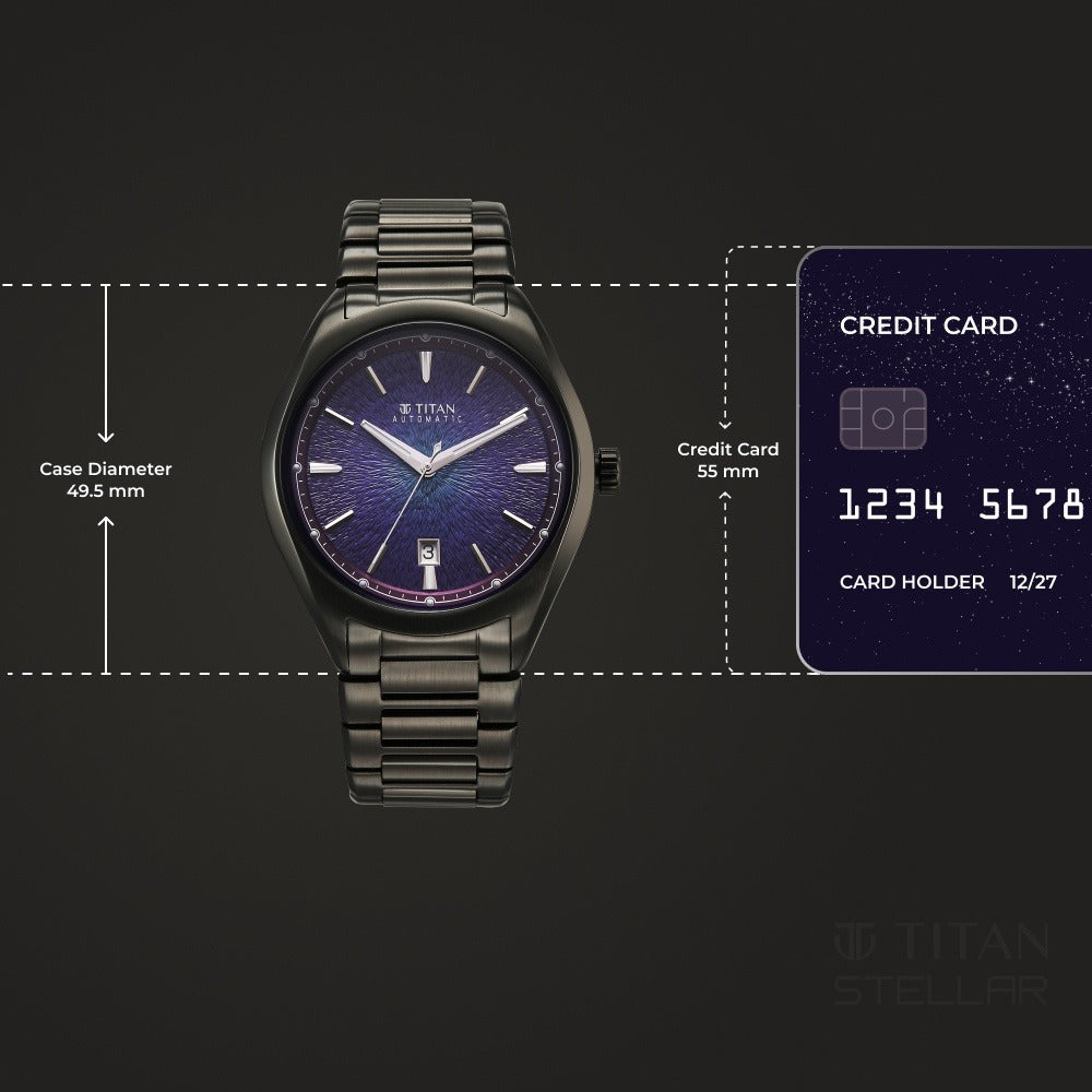 Titan Stellar Starlight Automatic 41.8mm Violet Dial Gunmetal Stainless Steel Bracelet Men&