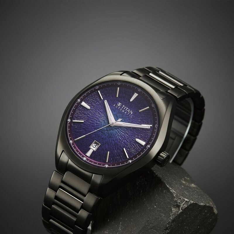 Titan Stellar Starlight Automatic 41.8mm Violet Dial Gunmetal Stainless Steel Bracelet Men&