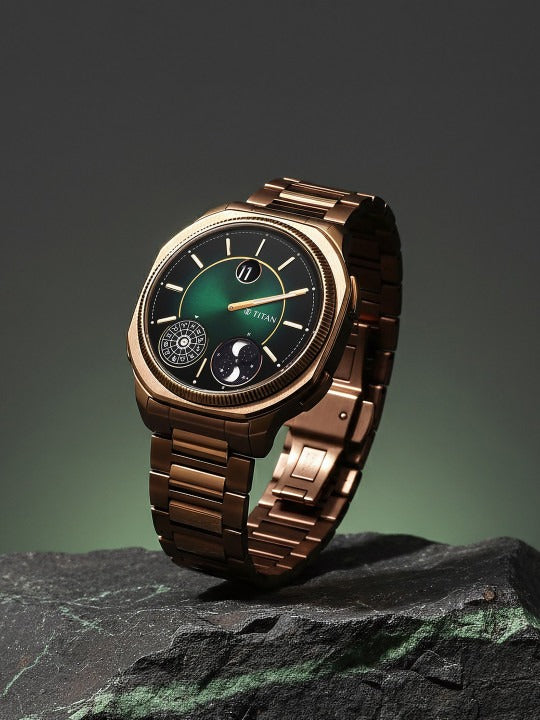 Titan Stellar Zodiac 42mm Green Dial Moonphase Jumping Hour Sapphire Crystal Bronze Stainless Steel Bracelet Men&