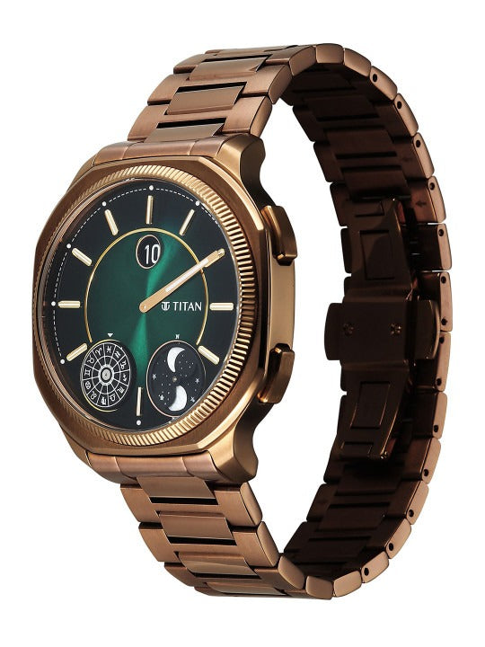 Titan Stellar Zodiac 42mm Green Dial Moonphase Jumping Hour Sapphire Crystal Bronze Stainless Steel Bracelet Men&