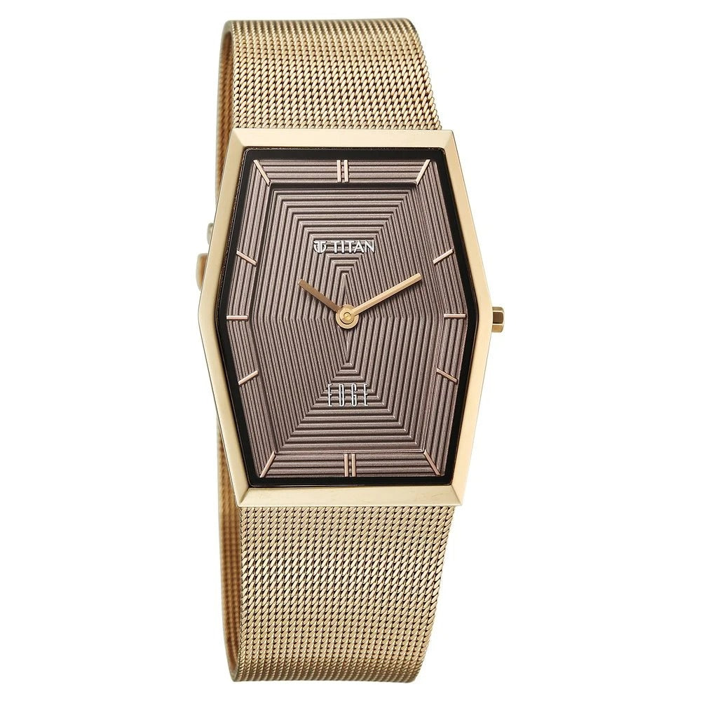 Titan Edge Whimsey 40mm Brown Dial Sapphire Crystal Tonneau Gold Stainless Steel Bracelet Men&