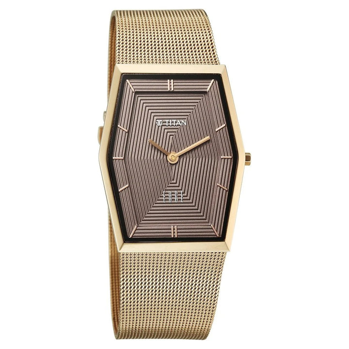 Titan Edge Whimsey 40mm Brown Dial Sapphire Crystal Tonneau Gold Stainless Steel Bracelet Men&