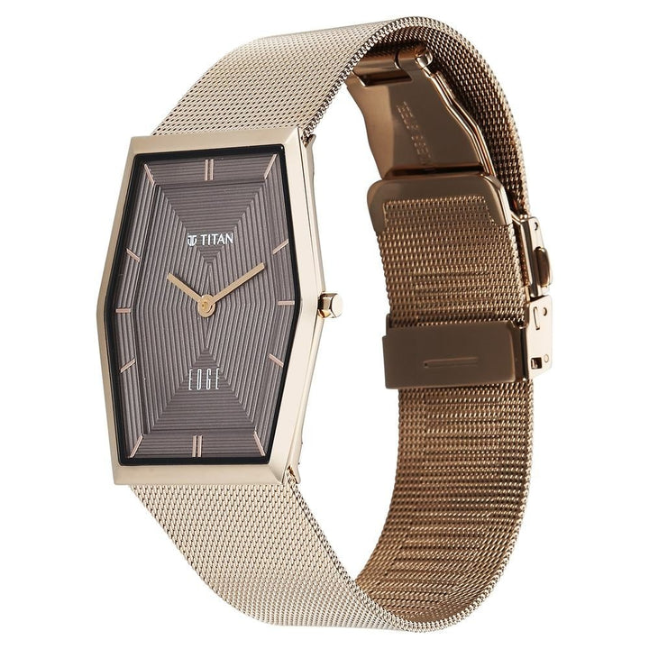 Titan Edge Whimsey 40mm Brown Dial Sapphire Crystal Tonneau Gold Stainless Steel Bracelet Men&