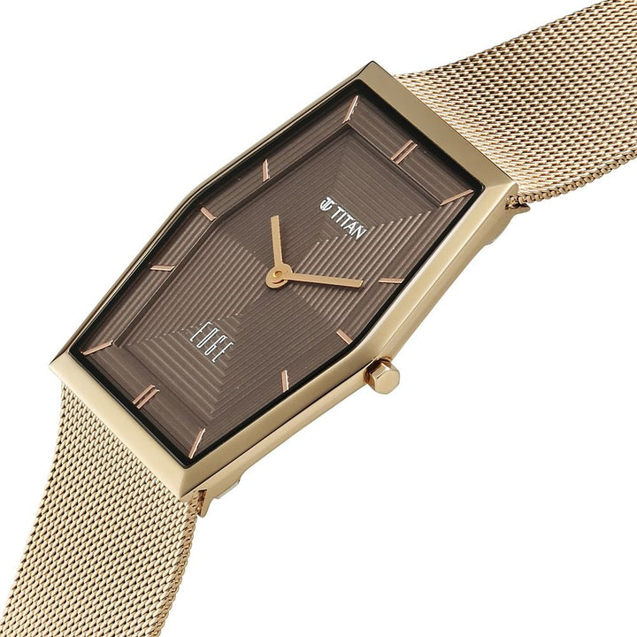 Titan Edge Whimsey 40mm Brown Dial Sapphire Crystal Tonneau Gold Stainless Steel Bracelet Men&