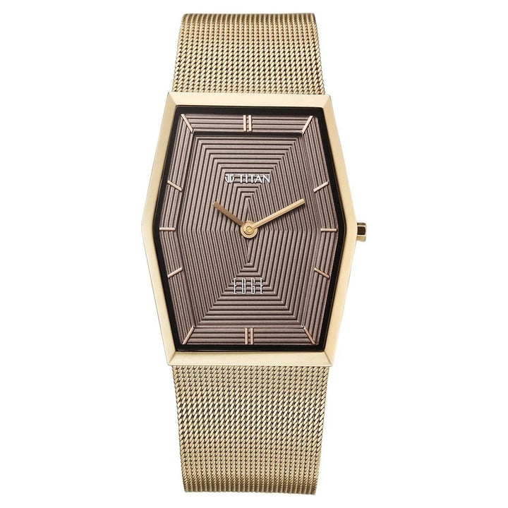Titan Edge Whimsey 40mm Brown Dial Sapphire Crystal Tonneau Gold Stainless Steel Bracelet Men&