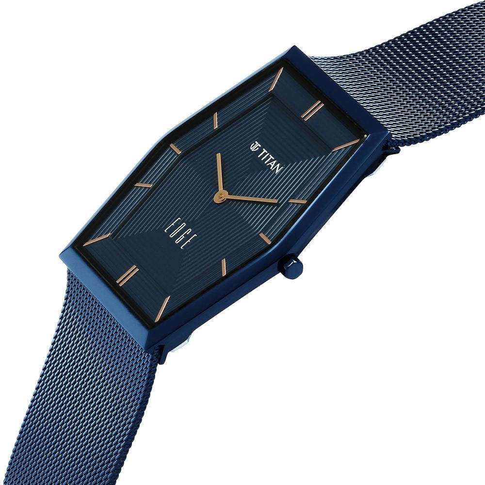 Titan Edge Whimsey 40mm Blue Dial Sapphire Crystal Tonneau Blue Stainless Steel Bracelet Men&