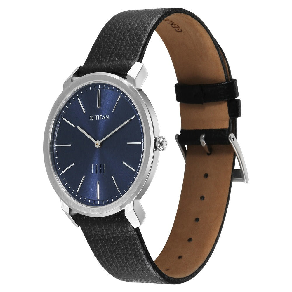 Titan Edge Meister 40mm Blue Dial Sapphire Crystal Black Leather Strap Ultra Slim Men&