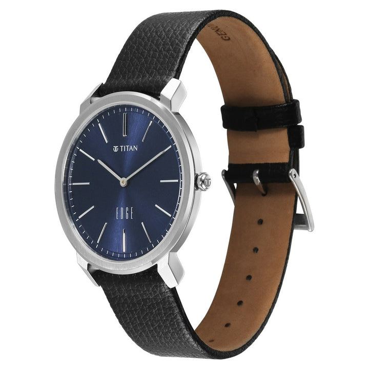 Titan Edge Meister 40mm Blue Dial Sapphire Crystal Black Leather Strap Ultra Slim Men&