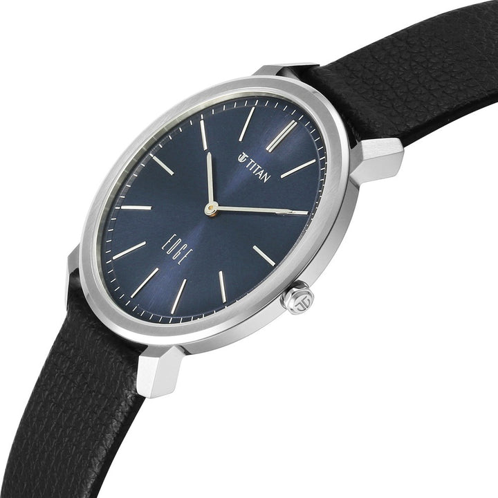 Titan Edge Meister 40mm Blue Dial Sapphire Crystal Black Leather Strap Ultra Slim Men&
