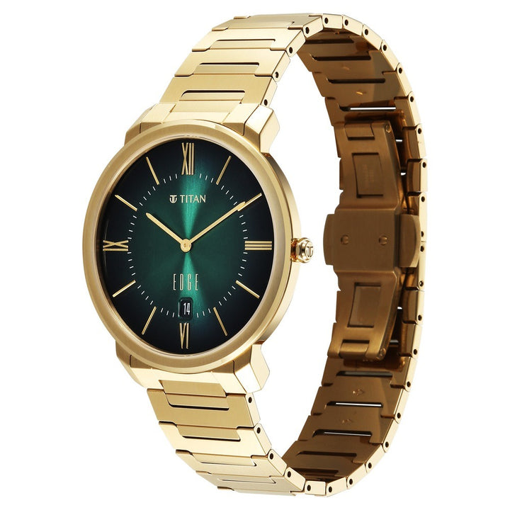 Titan Edge Meister 40mm Green Dial Sapphire Crystal Gold Stainless Steel Bracelet Ultra Slim Men&
