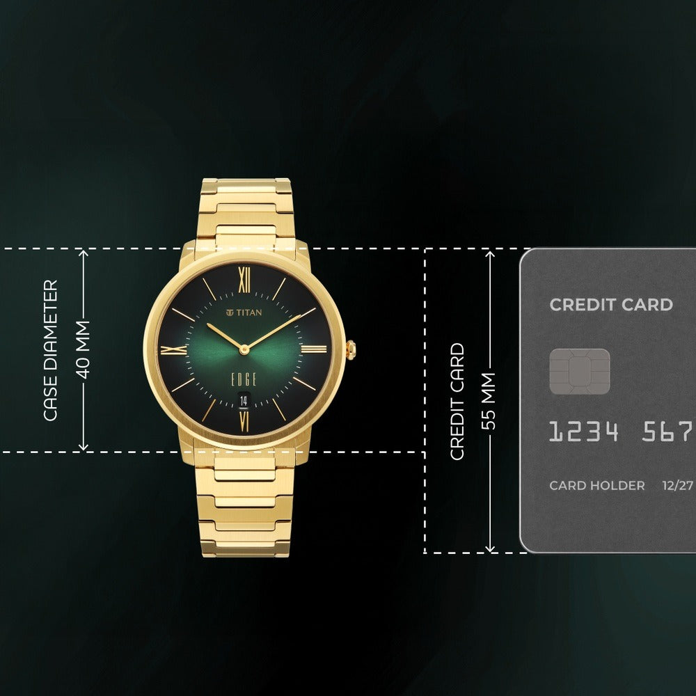 Titan Edge Meister 40mm Green Dial Sapphire Crystal Gold Stainless Steel Bracelet Ultra Slim Men&