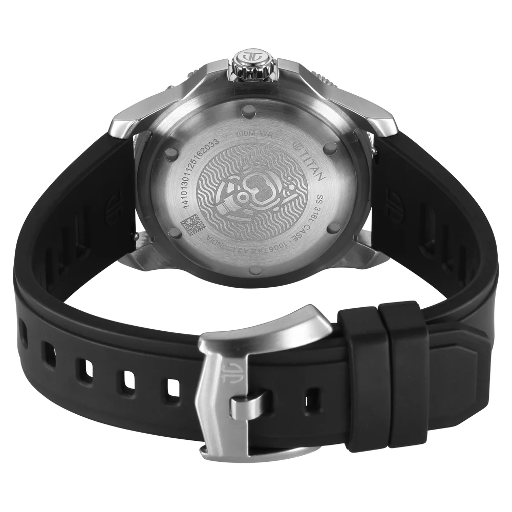 Titan Zero Hour Diver 100m 41mm Black Dial Rotating Bezel Black Rubber Strap Men&