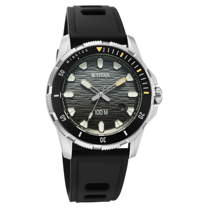 Titan Zero Hour Diver 100m 41mm Black Dial Rotating Bezel Black Rubber Strap Men&