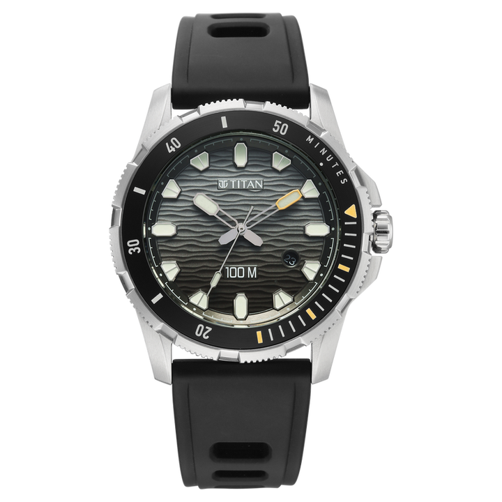 Titan Zero Hour Diver 100m 41mm Black Dial Rotating Bezel Black Rubber Strap Men&