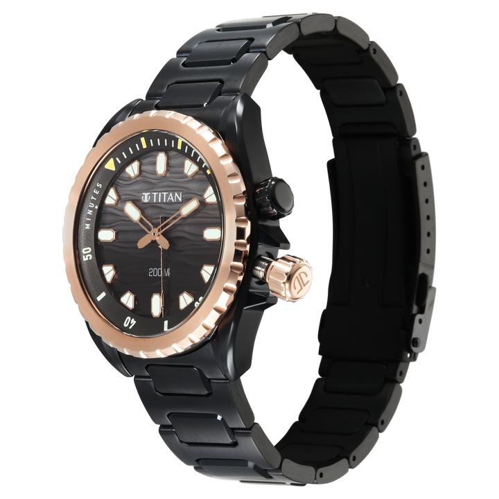 Titan Zero Hour Diver 200m 42mm Black Dial Internal Rotating Bezel Stainless Steel Bracelet Men&