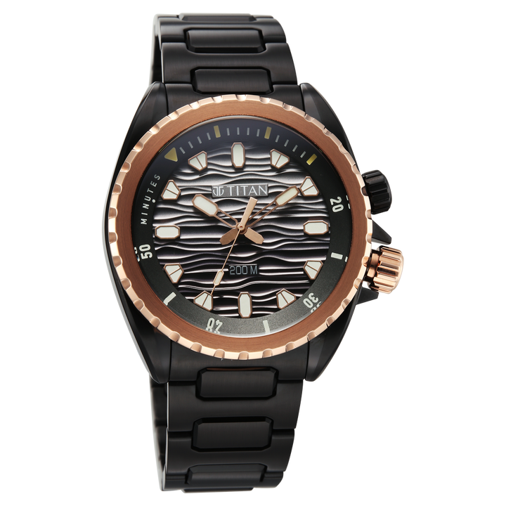 Titan Zero Hour Diver 200m 42mm Black Dial Internal Rotating Bezel Stainless Steel Bracelet Men&
