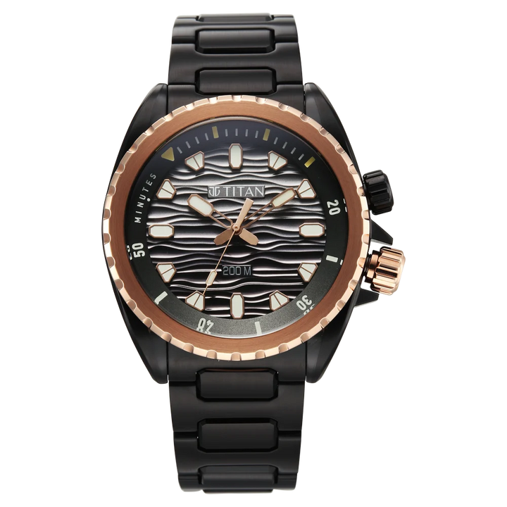 Titan Zero Hour Diver 200m 42mm Black Dial Internal Rotating Bezel Stainless Steel Bracelet Men&